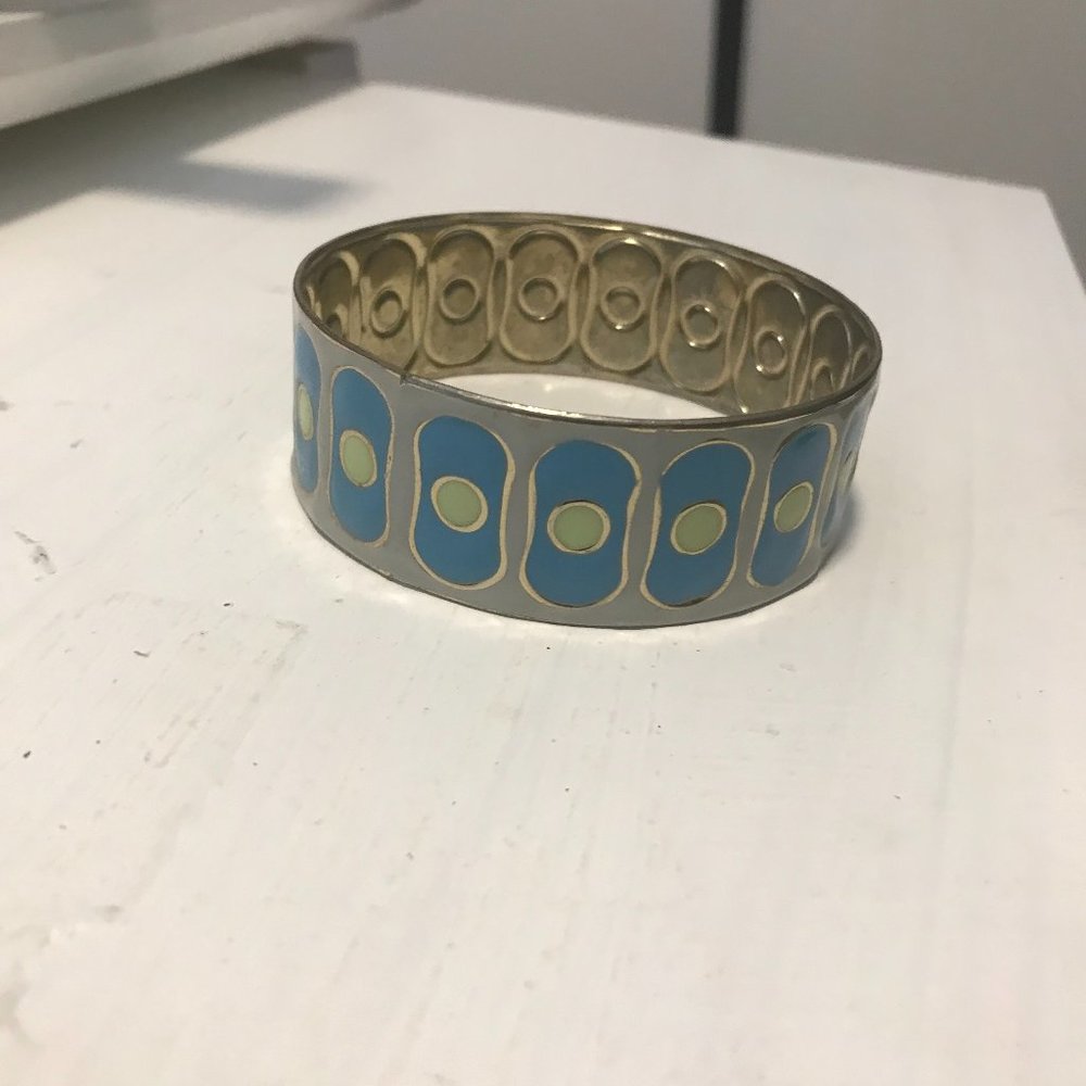 Vintage Cloisonne 1" wide enamel bangle bracelet